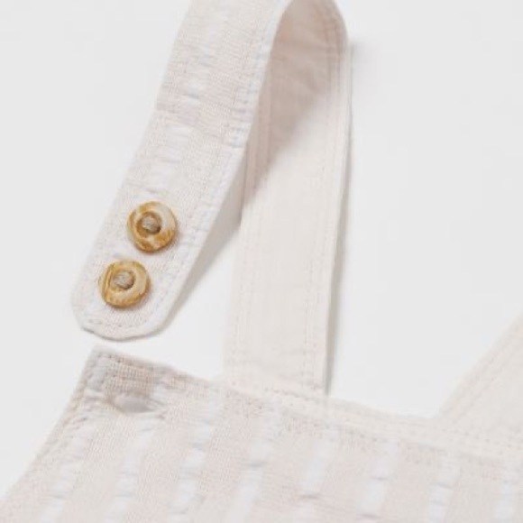 H&M Linen-blend Bib Overalls Cream Ivory striped 4/6m - Picture 7 of 8